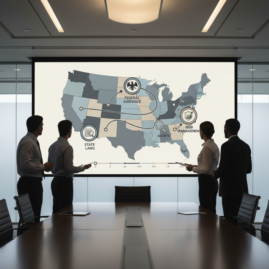 U.S. AI compliance roadmap showing federal guidance and state laws