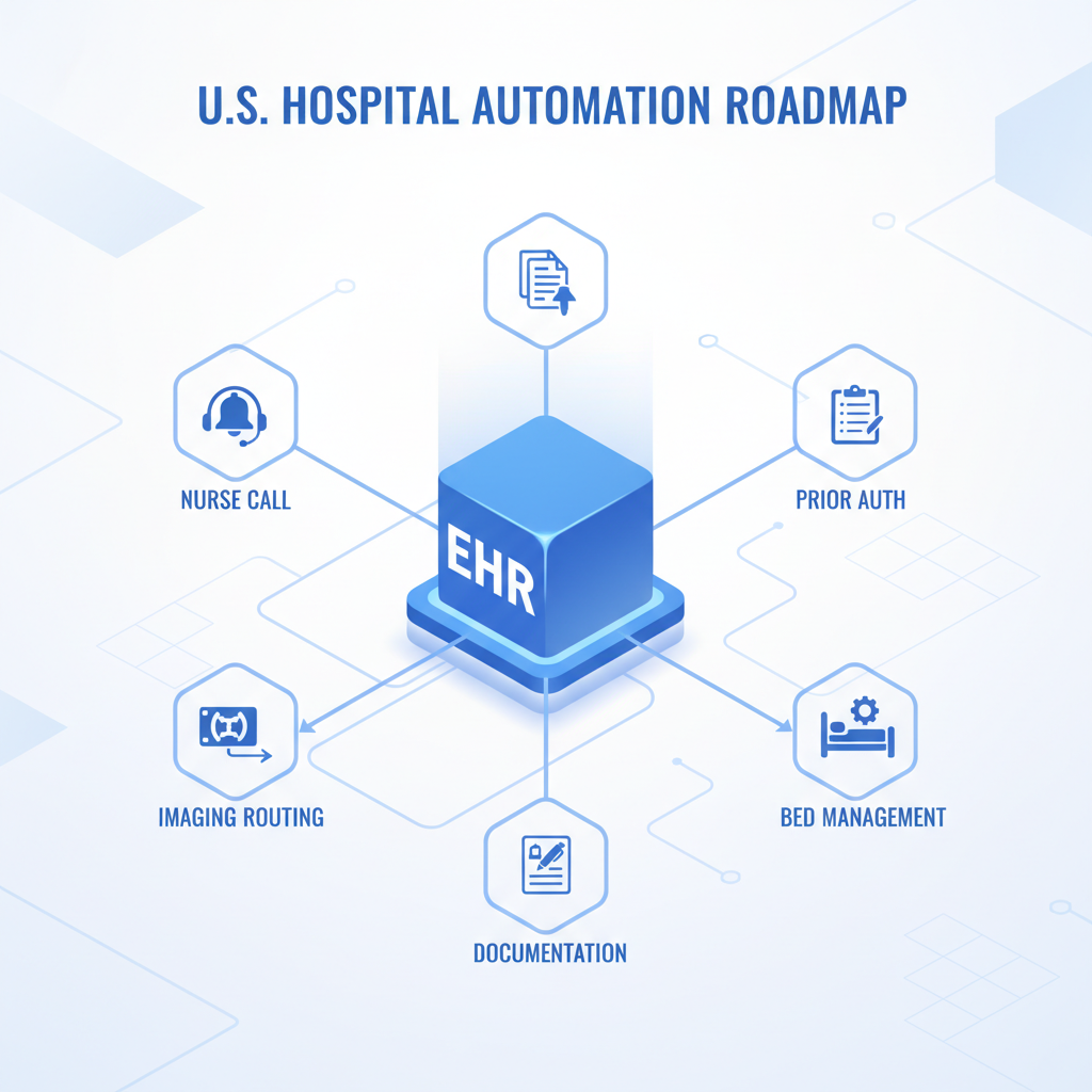 Hospital clinical workflow automation roadmap with EHR, call system, and automation layers