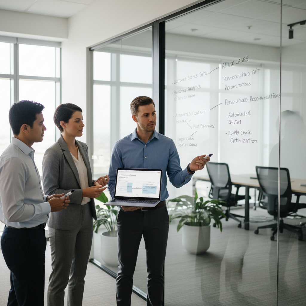U.S. business team reviewing AI use cases on a planning board
