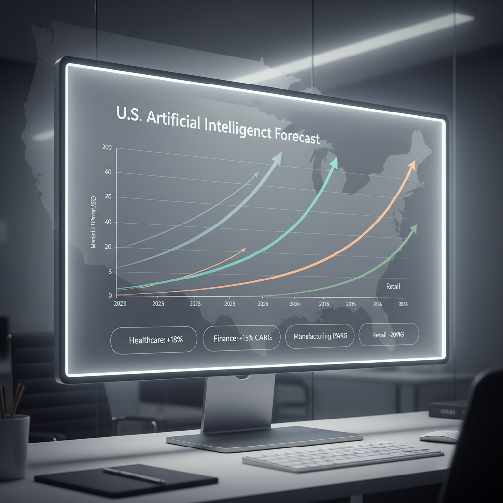 U.S. AI market forecast dashboard with sector trend lines for 2026