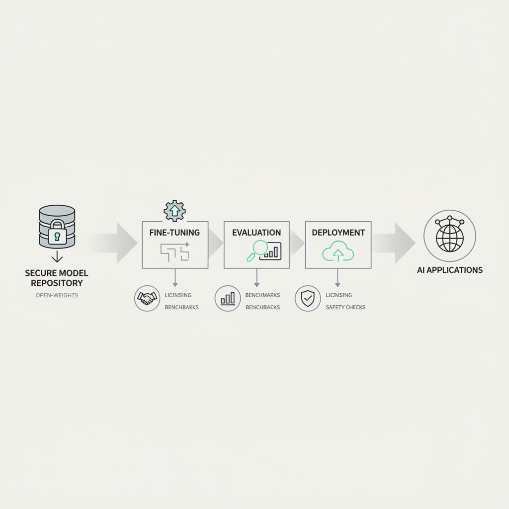Diagram of open-weight model workflow from weights to deployment