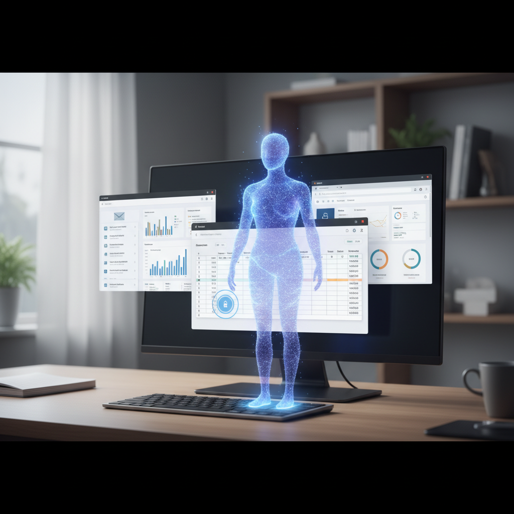 AI computer use concept showing an AI agent controlling desktop apps