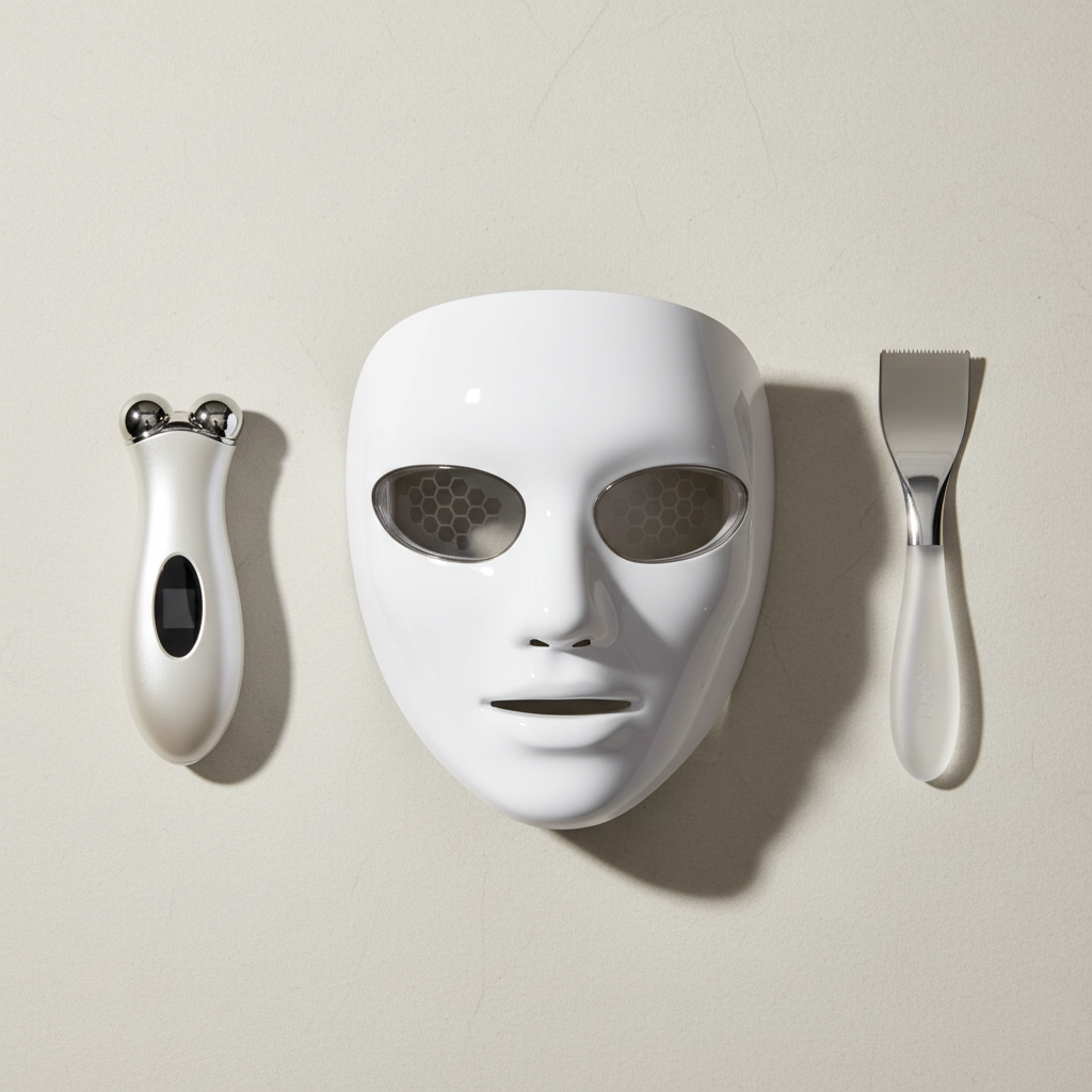Comparison of popular home facial devices: LED mask, microcurrent device, ultrasonic skin scrubber