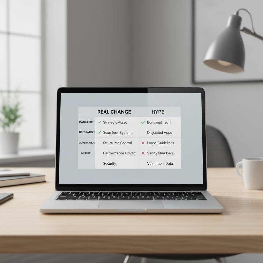 Decision matrix comparing real tech trends vs hype signals