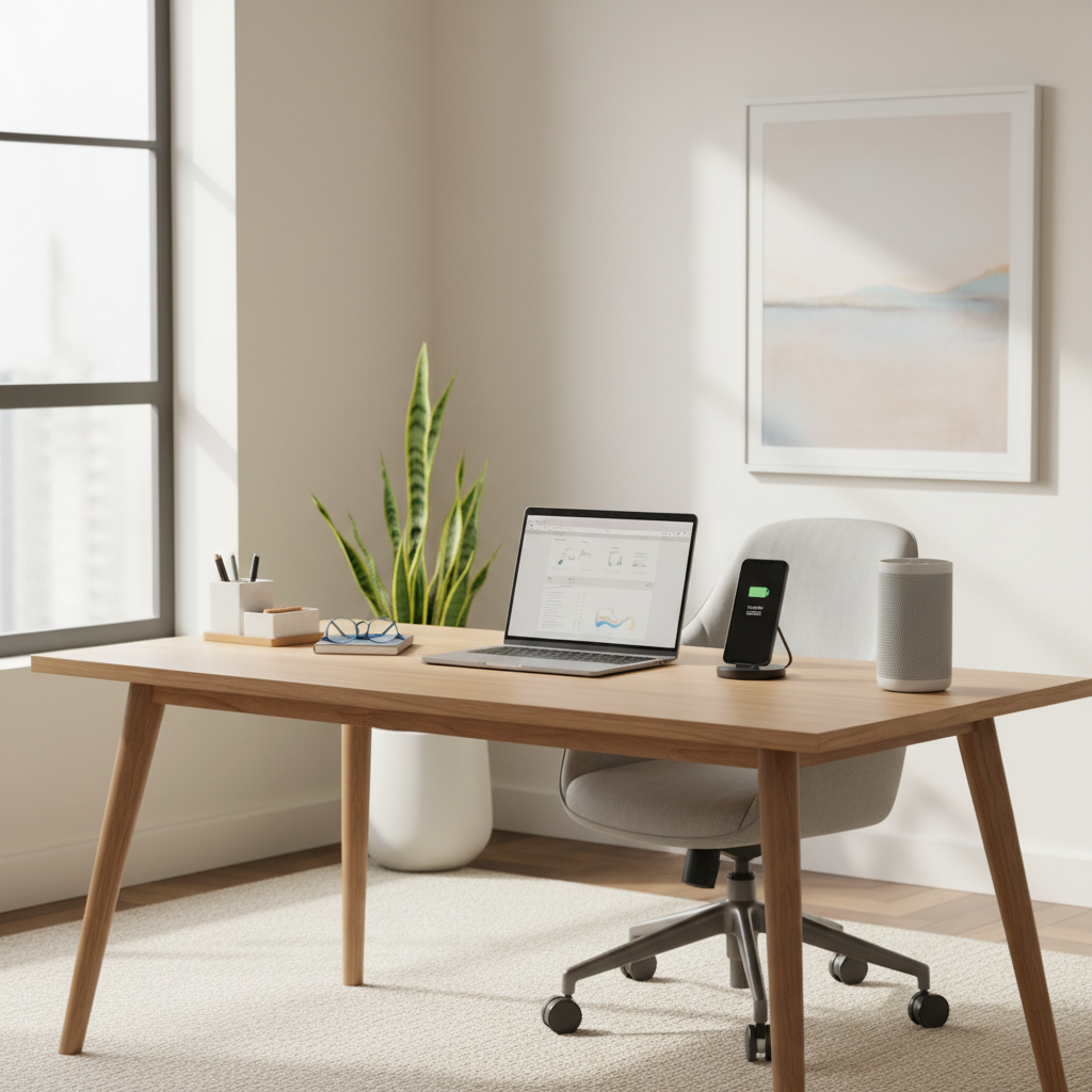 Modern home office setup with practical productivity technology tools