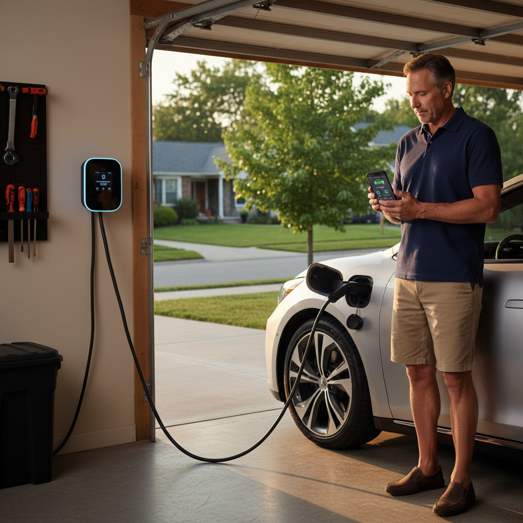 Electric vehicle charging at home with connected energy app and smart home integration