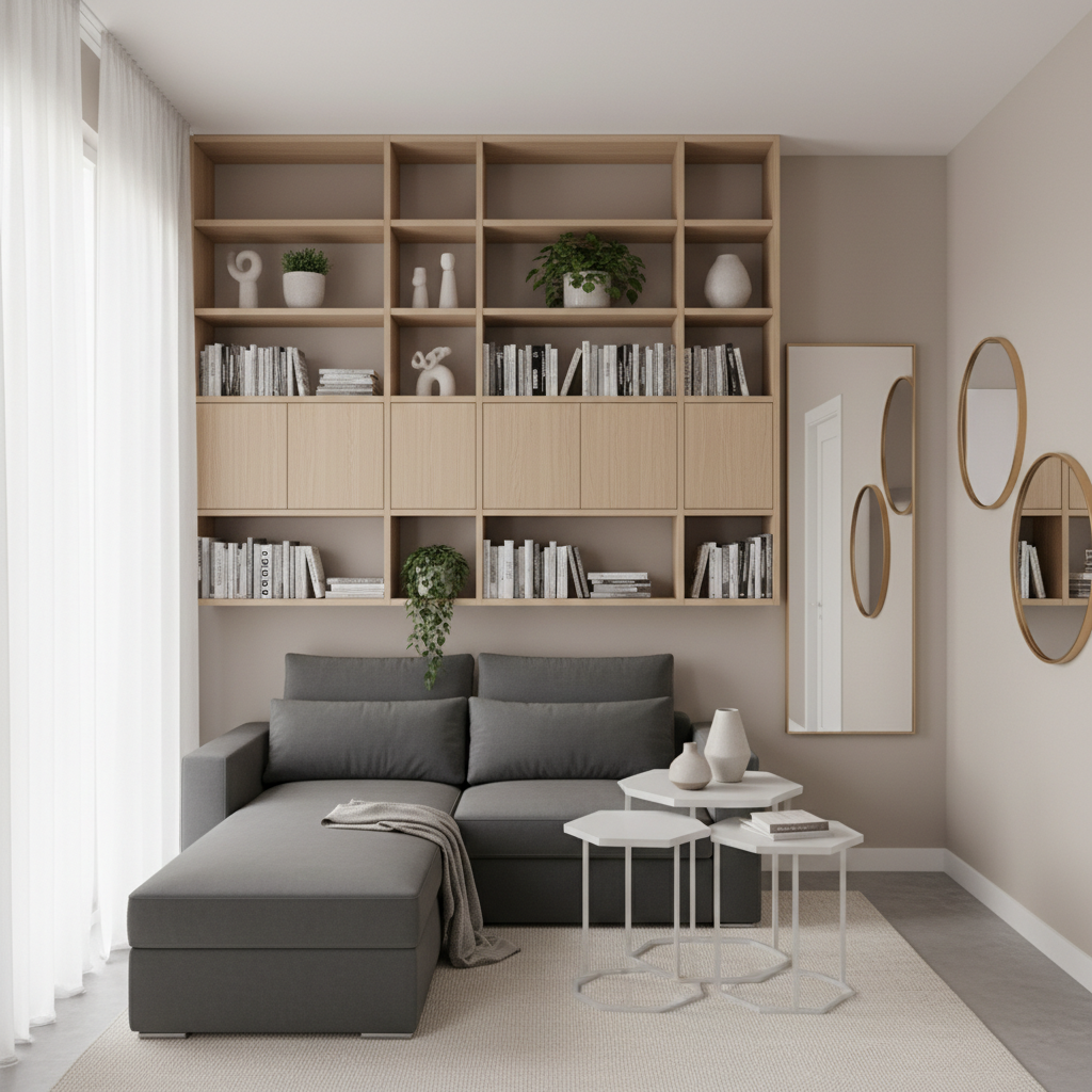 Small space decorating with built-in storage and multifunctional furniture