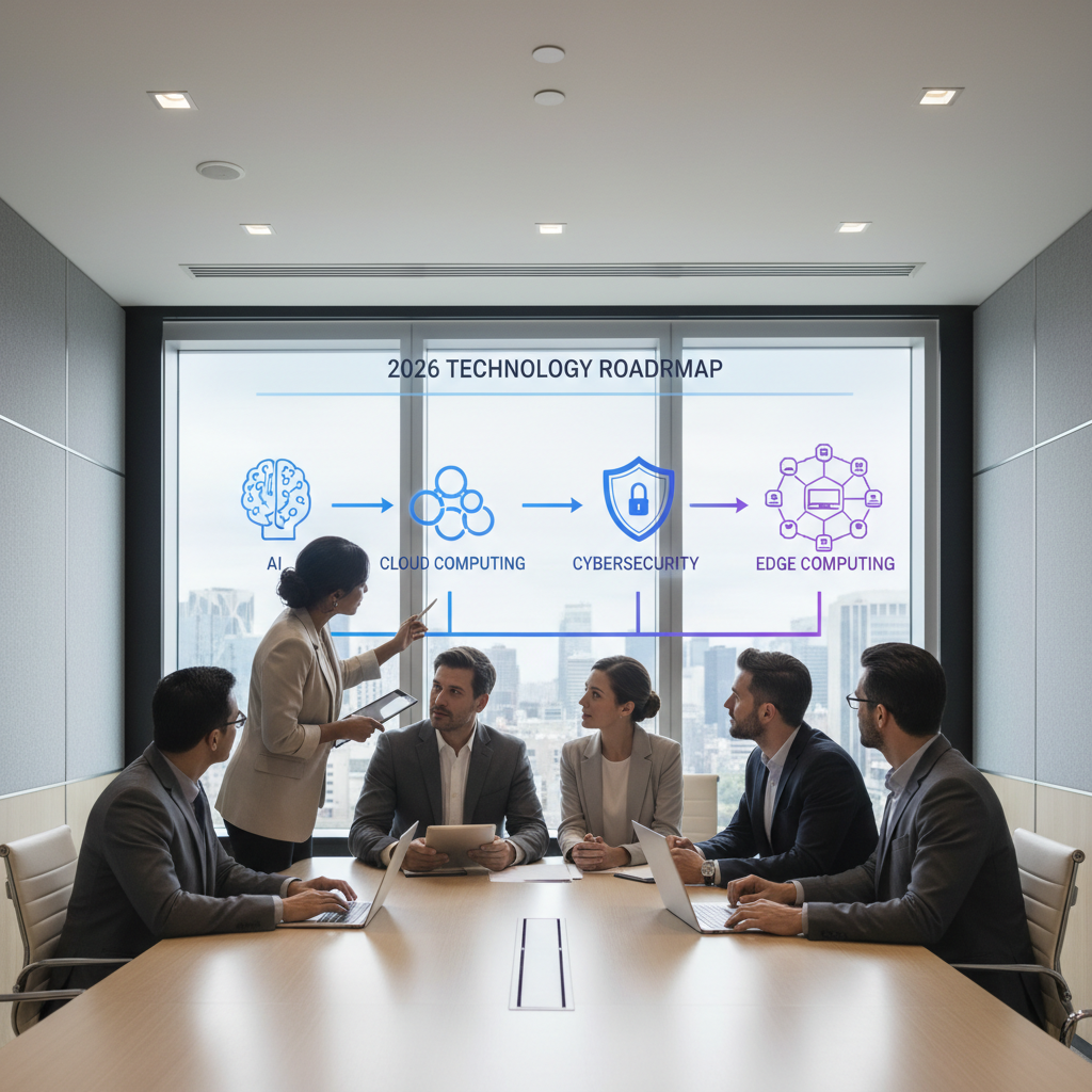Tech trend roadmap planning session with AI, cloud, and security priorities