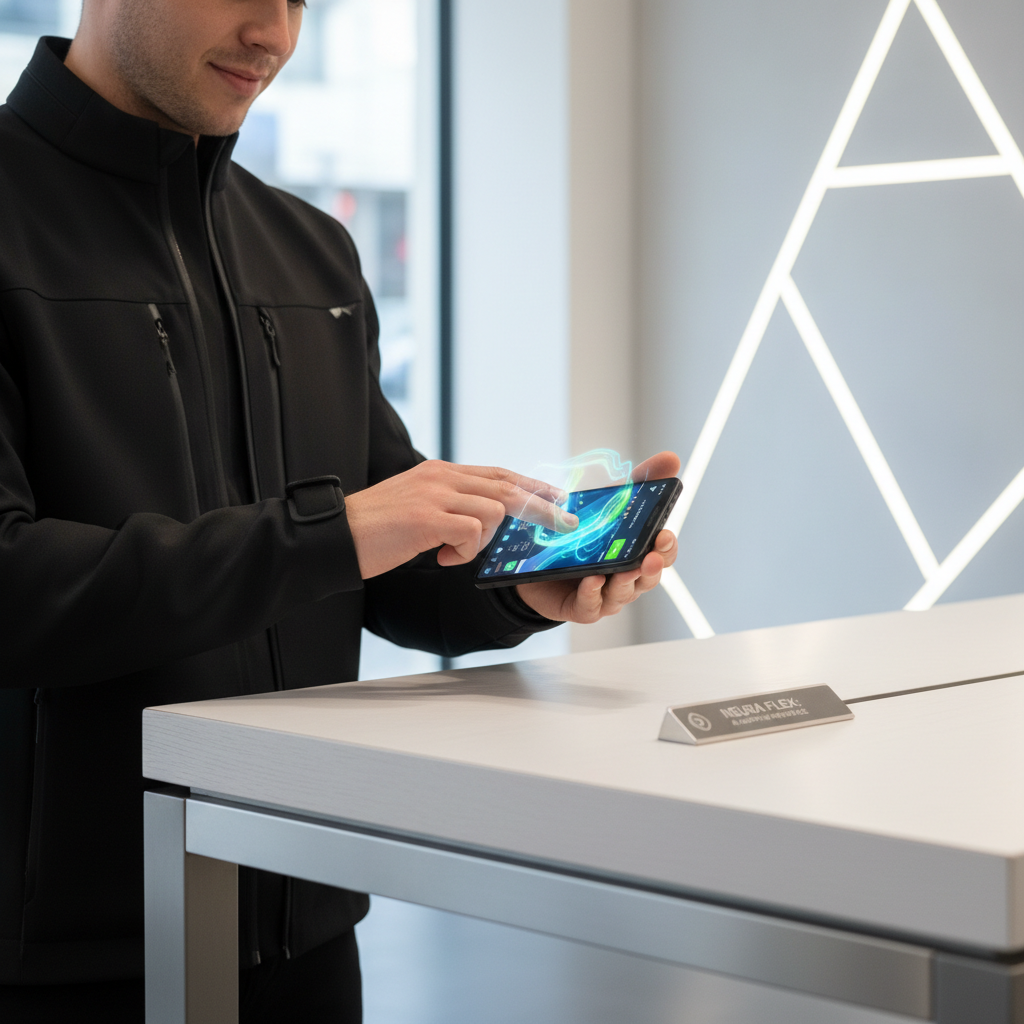 Hands testing a new AI-enabled consumer gadget in a modern retail demo area