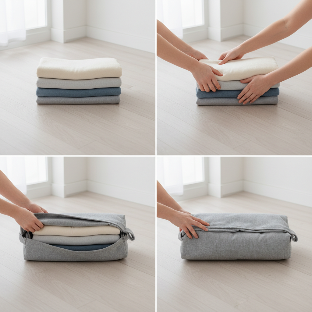 Step-by-step DIY dog bed using layered blankets and a washable cover