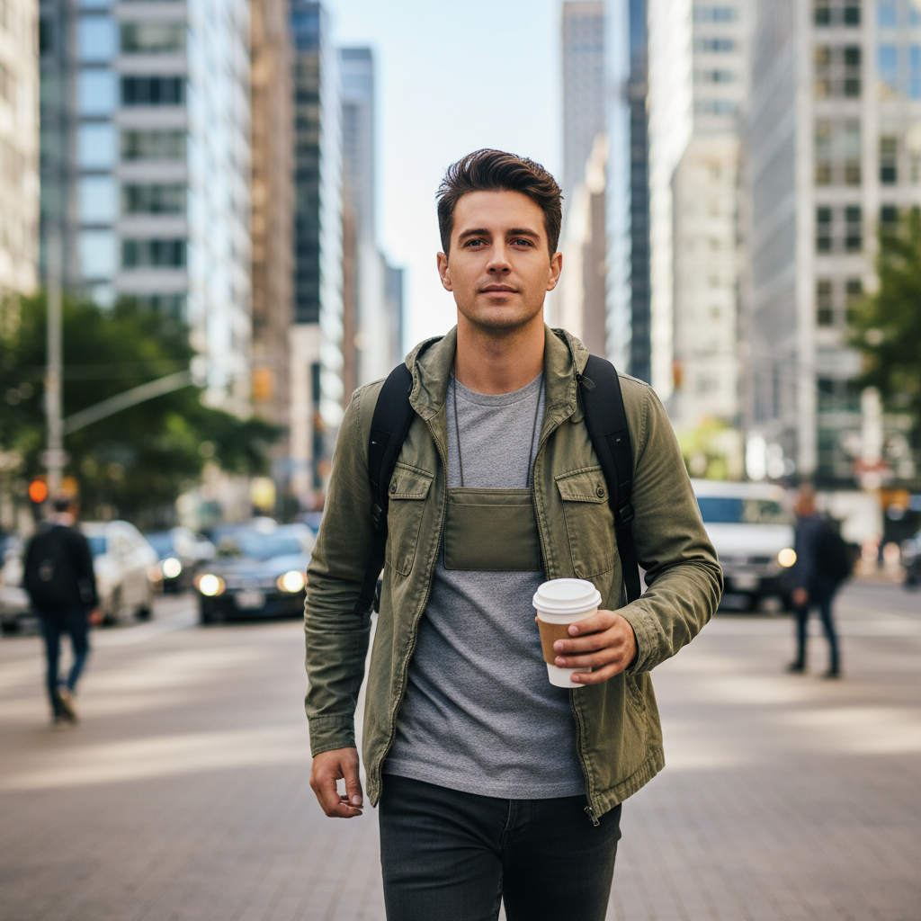 Discreet neck wallet setup under casual layers for city travel