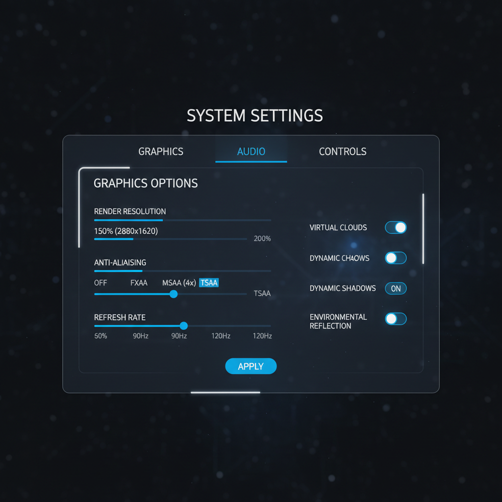 VR settings screen showing render resolution and anti-aliasing options to reduce blur