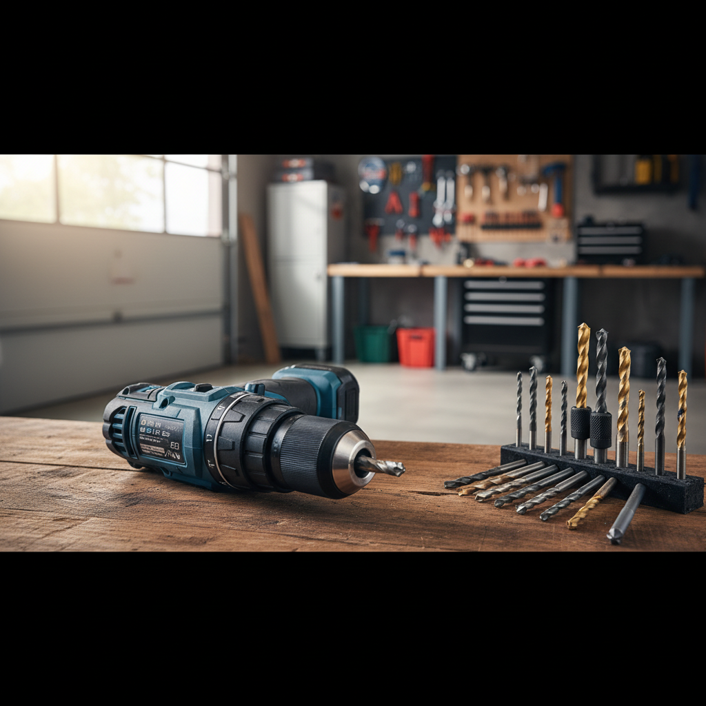 Keyless drill chuck and drill bits laid out for a bit change