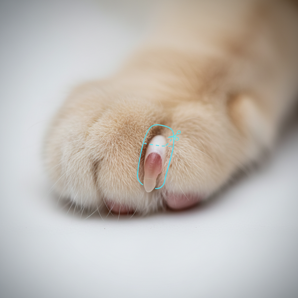 Close-up of cat claw showing the quick and safe trimming zone