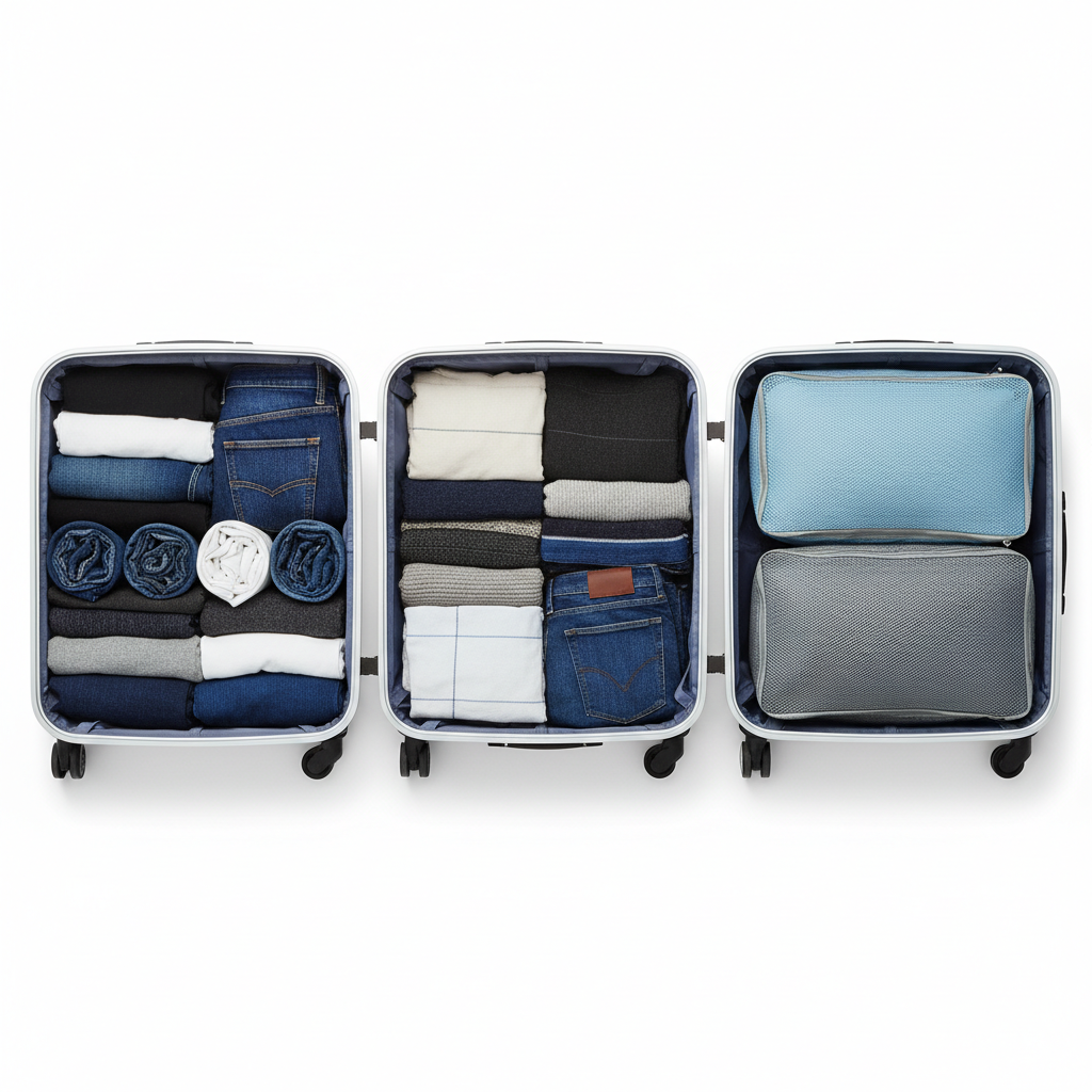 Carry-on packing methods comparison: rolling, folding, and packing cubes
