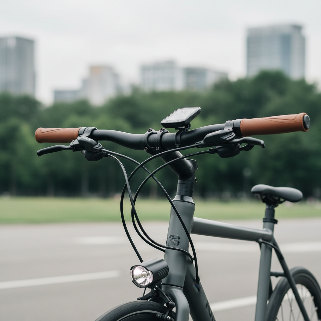 Bike handlebar layout showing light mount placement near stem and clear cable routing