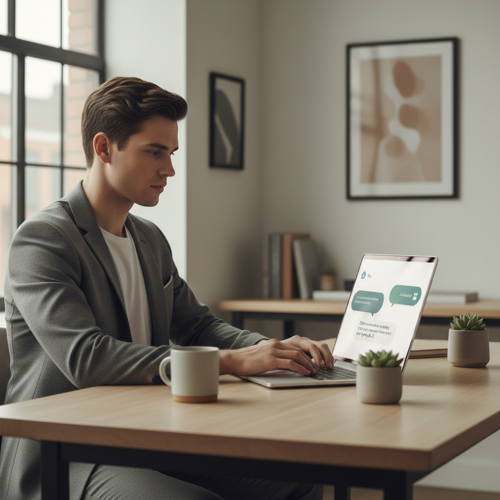 Beginner using Gemini AI on a laptop with a clear prompt draft