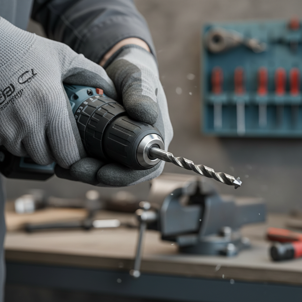 Hands tightening a keyless drill chuck around a drill bit