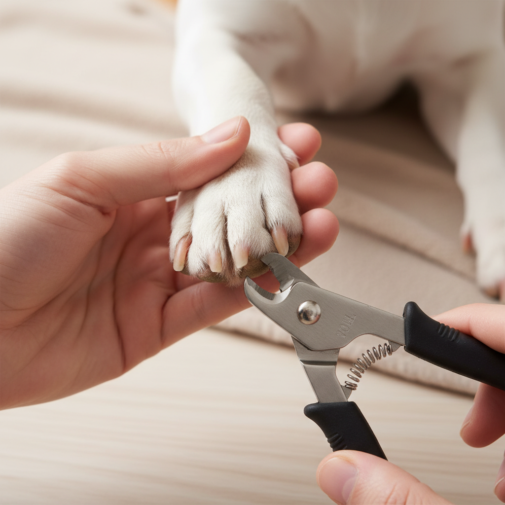 Close-up view of identifying the quick while trimming dog nails safely