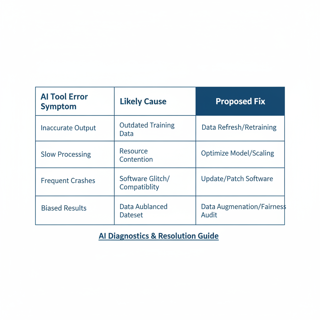 Table of AI error symptoms mapped to fixes