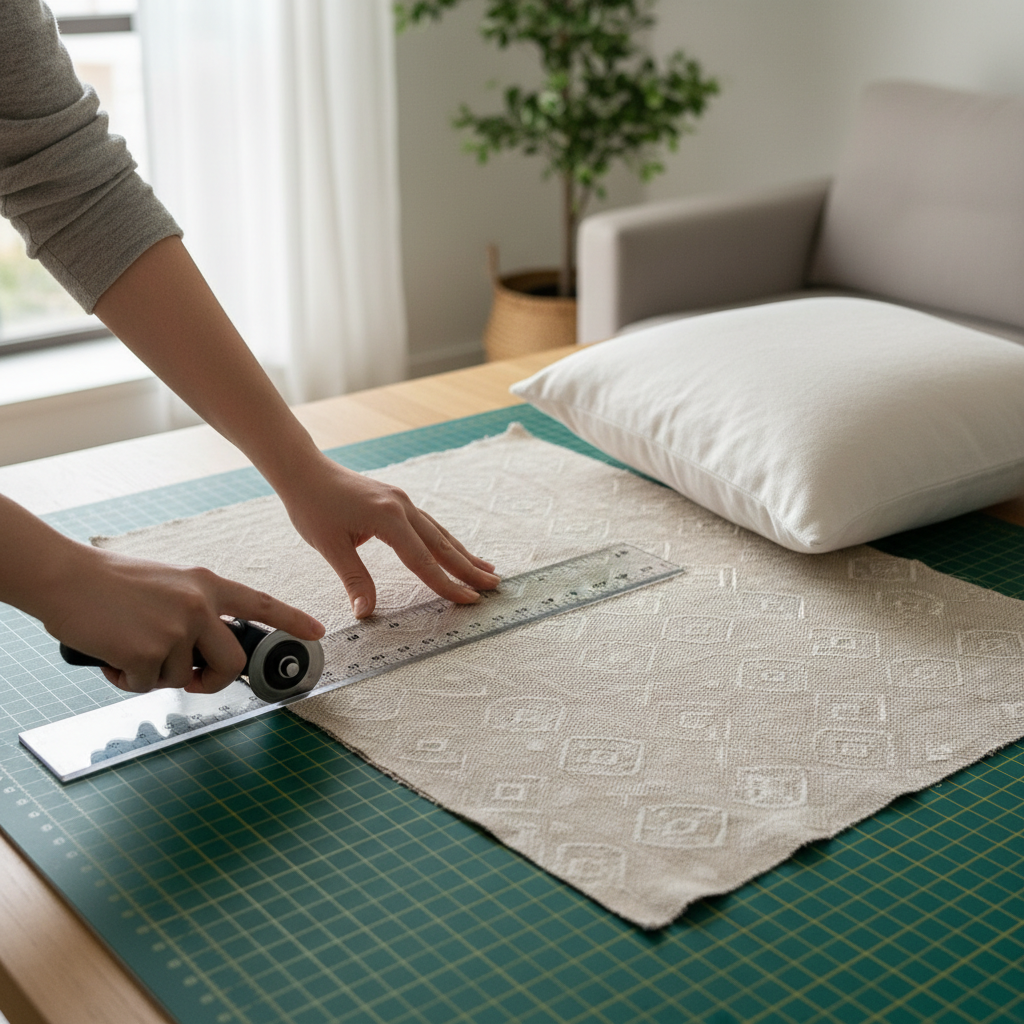 Measuring and cutting fabric for a no-sew envelope pillow cover