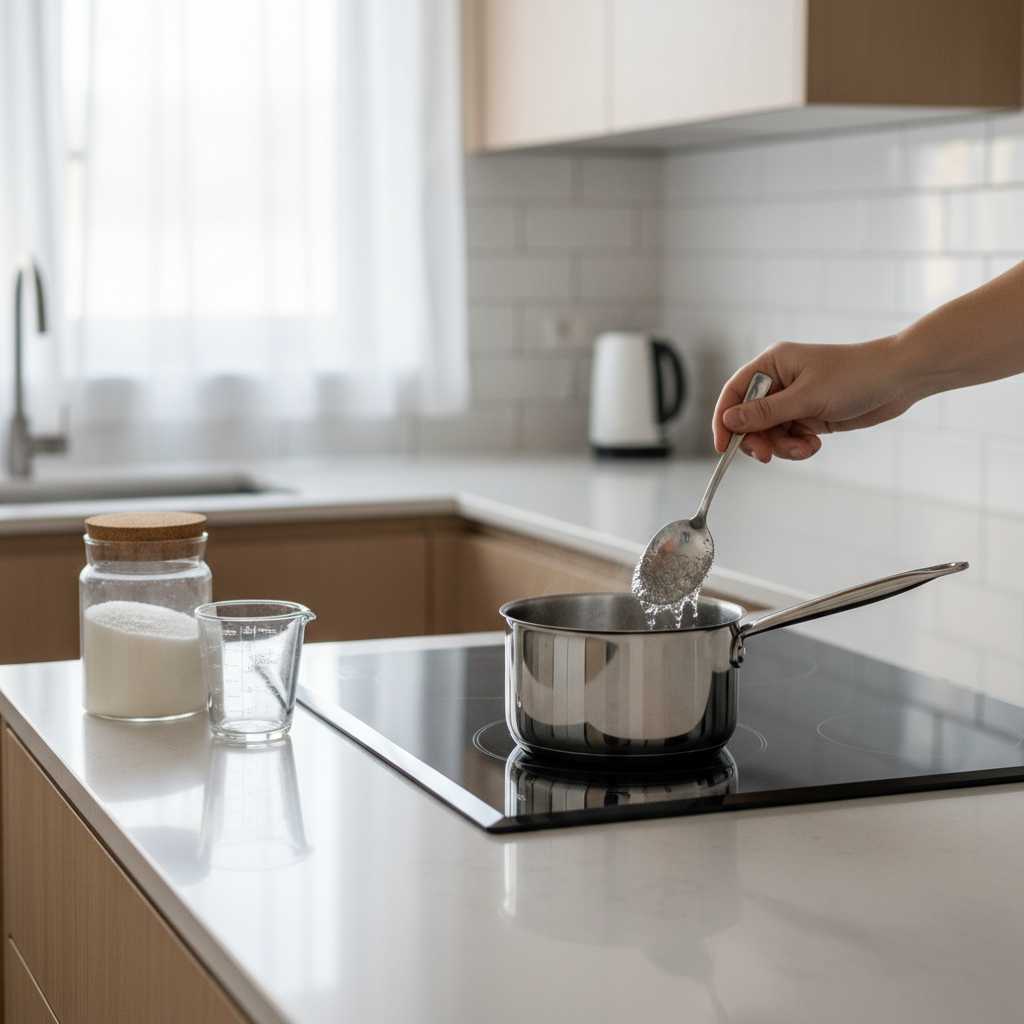 Making simple syrup for homemade lemonade on a stovetop