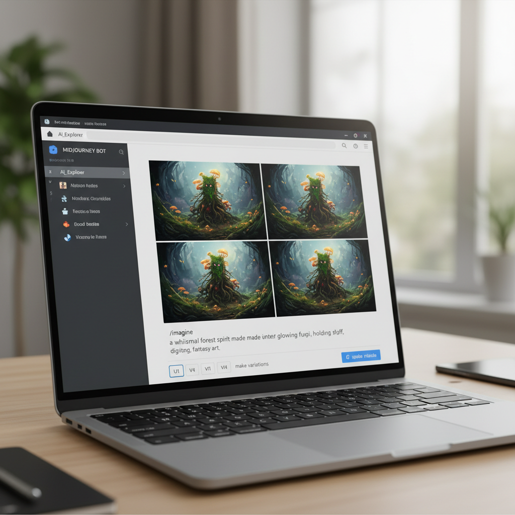 Beginner using Midjourney in Discord with prompt and image grid