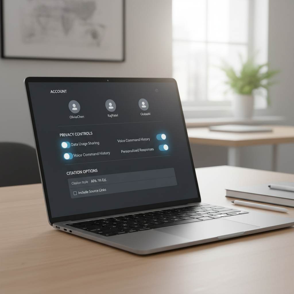 Microsoft Copilot AI settings screen showing privacy and account options for beginners