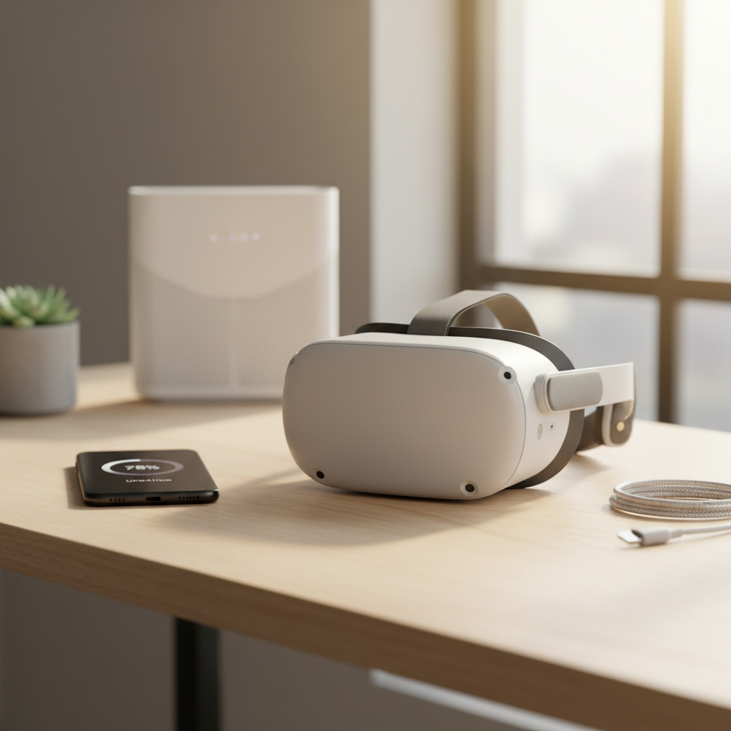 Meta Quest 3 headset updating software on Wi-Fi at home