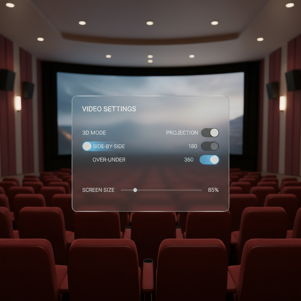 Choosing SBS or OU 3D mode inside a VR video player settings menu