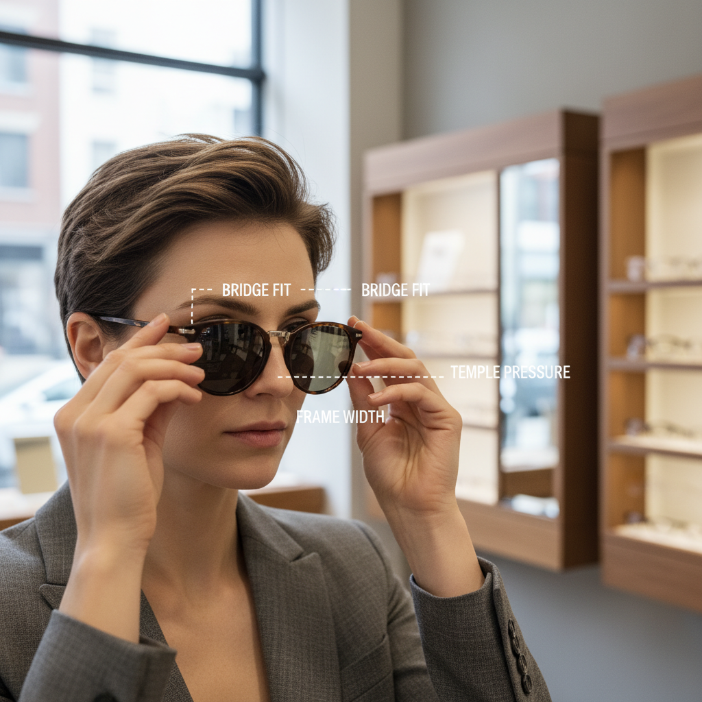 Sunglasses fit points bridge temple width for round faces