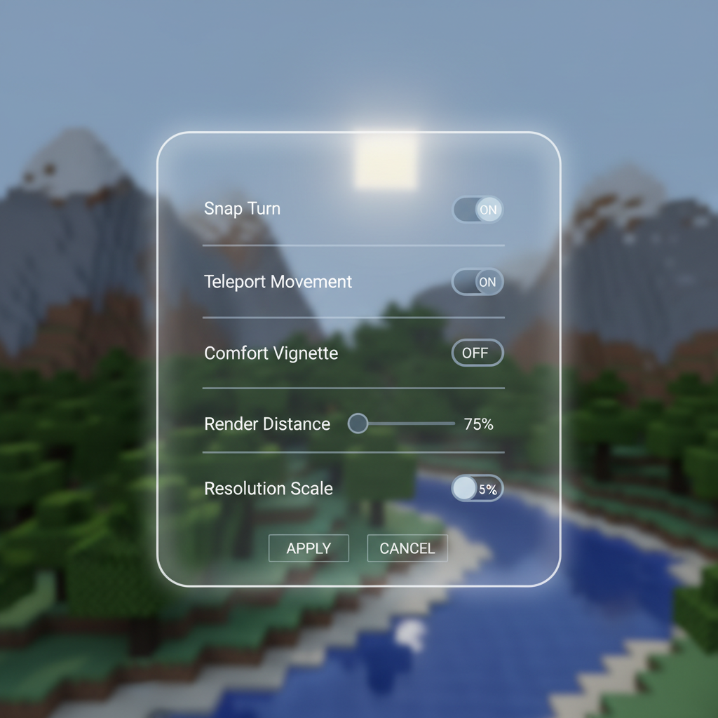 Minecraft VR comfort settings like snap turning and teleport movement