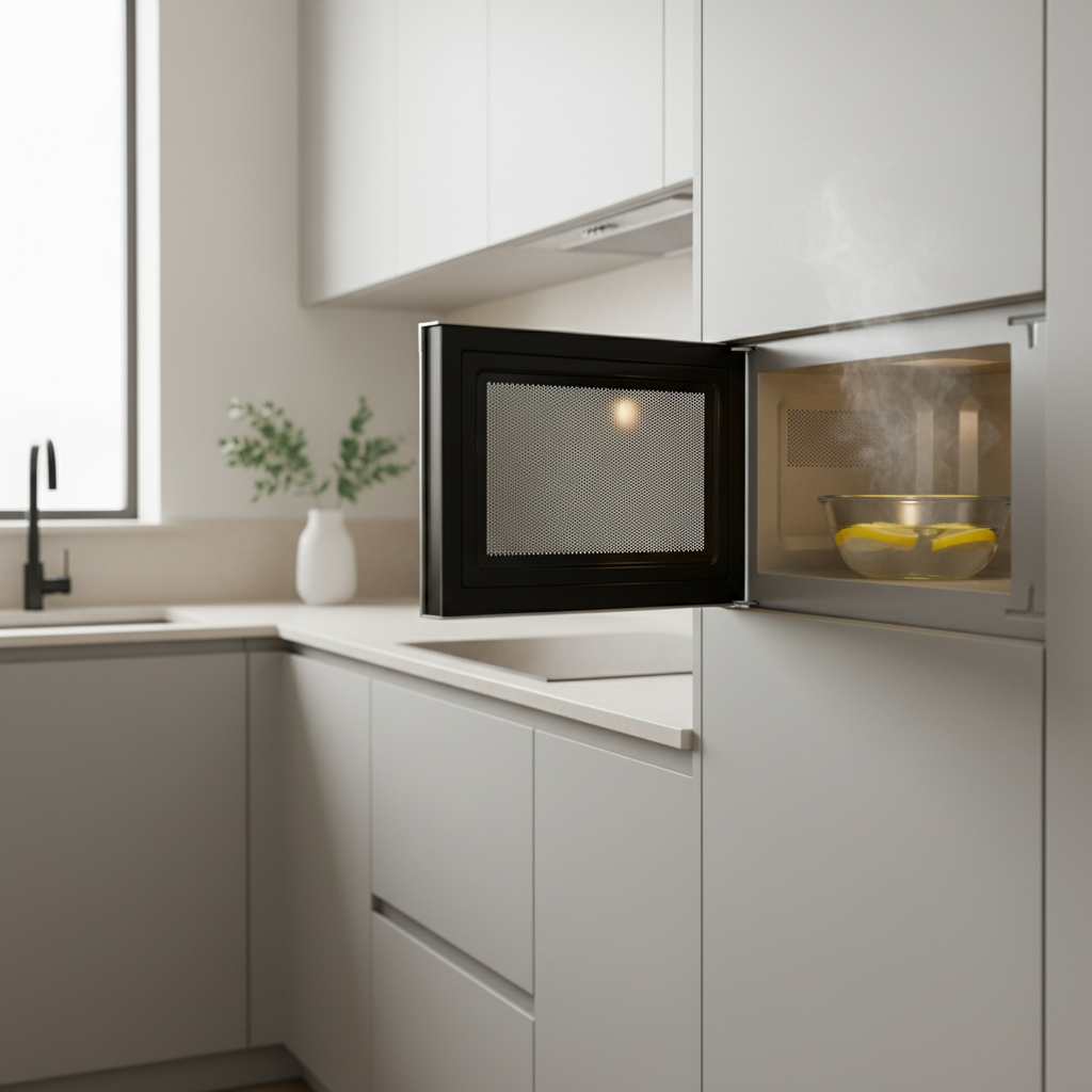 Lemon steam bowl inside microwave for natural cleaning