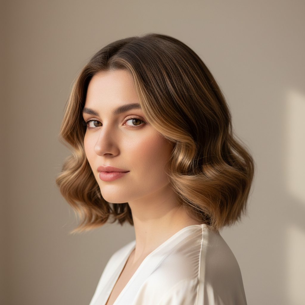 Finished soft curls created with a straightener in natural light