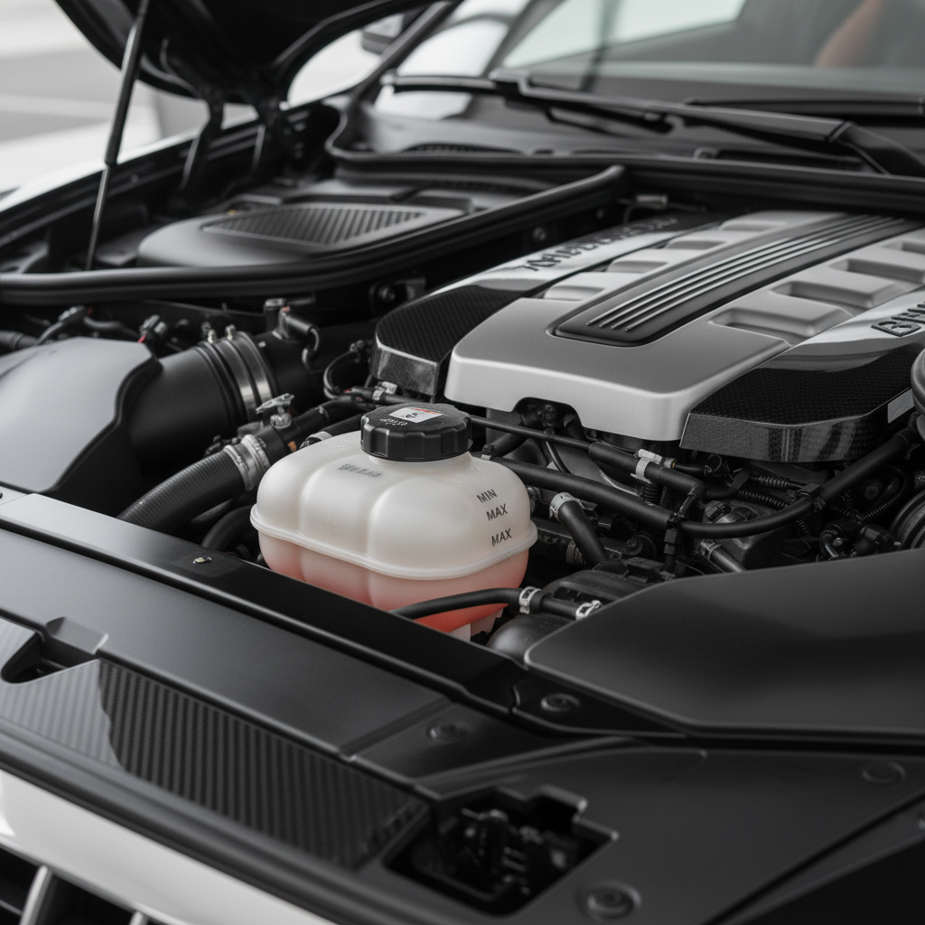 Brake fluid reservoir under the hood with MIN and MAX markings