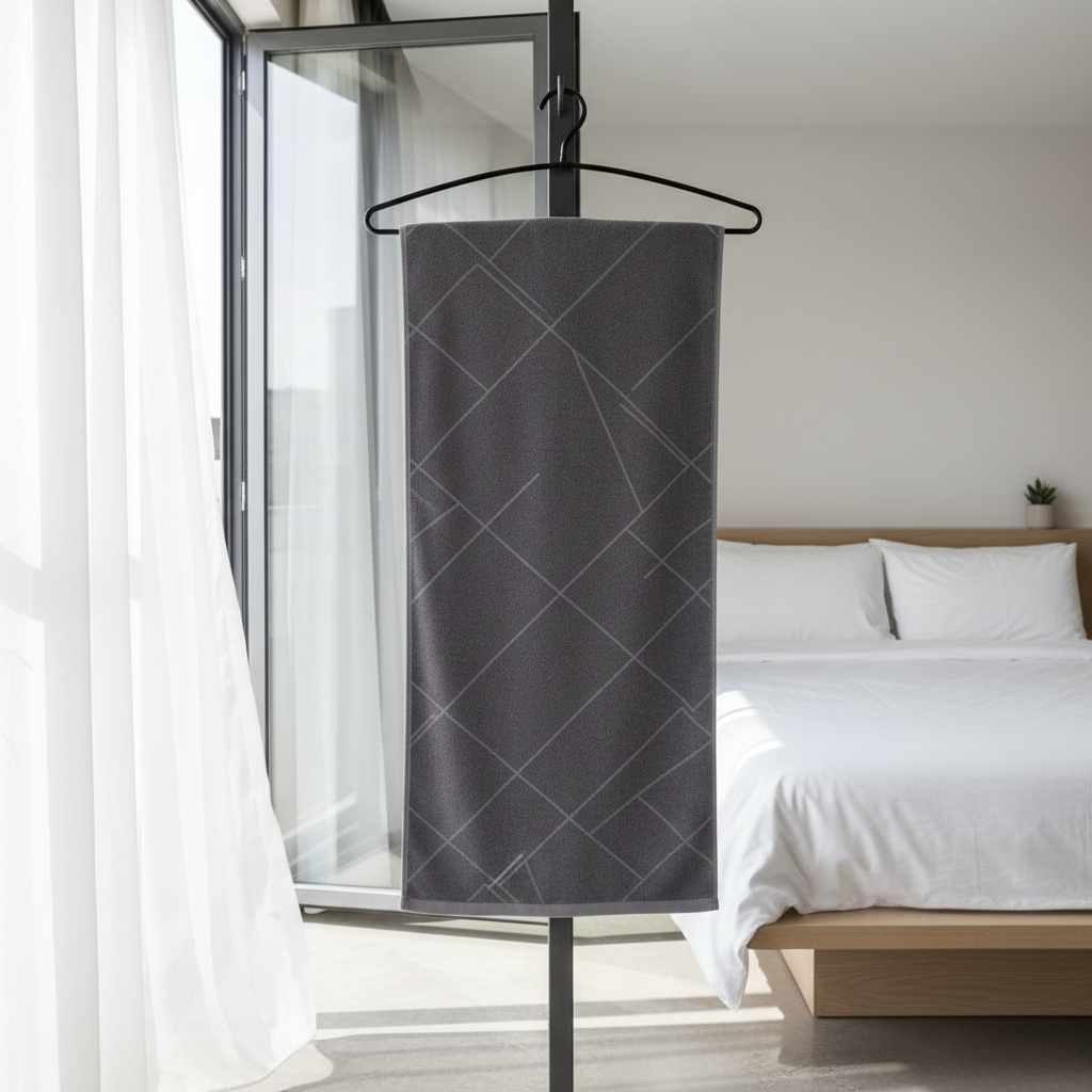 Travel towel drying near an open window with airflow