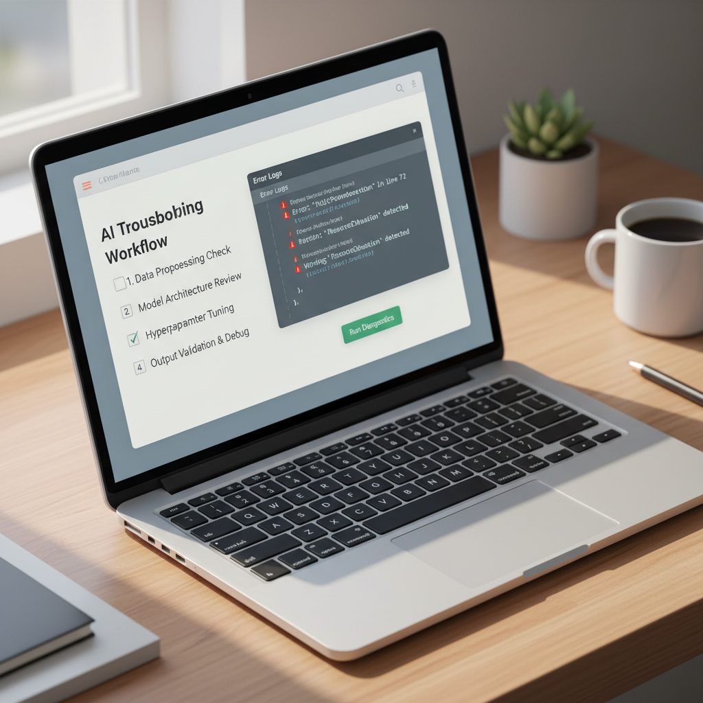 AI tool error troubleshooting workflow on a laptop screen
