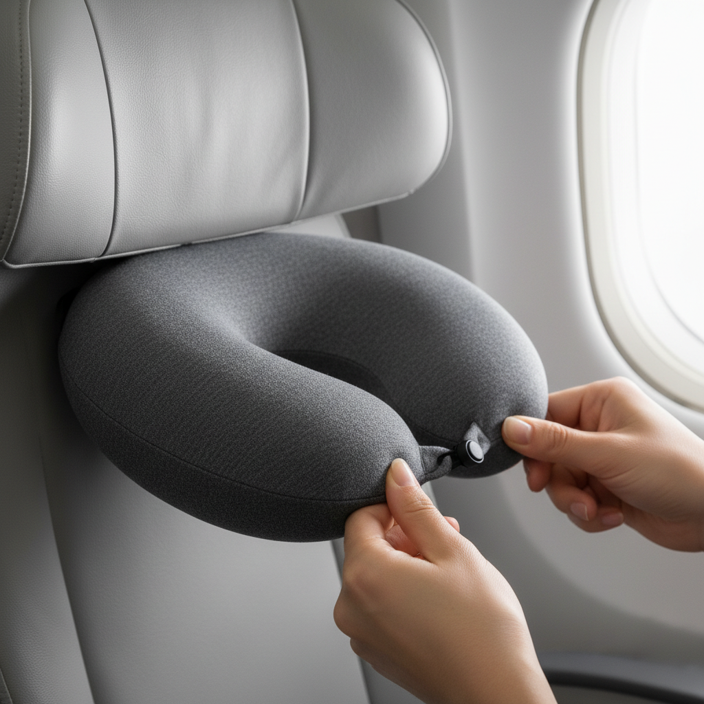 Adjusting a travel pillow fit with a snap closure for better neck alignment