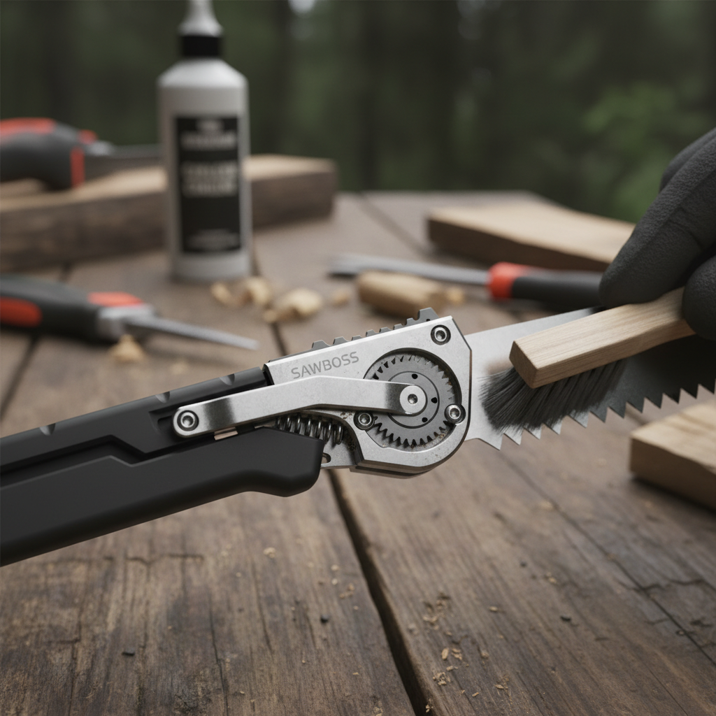 Folding saw lock mechanism and pivot area being inspected for debris