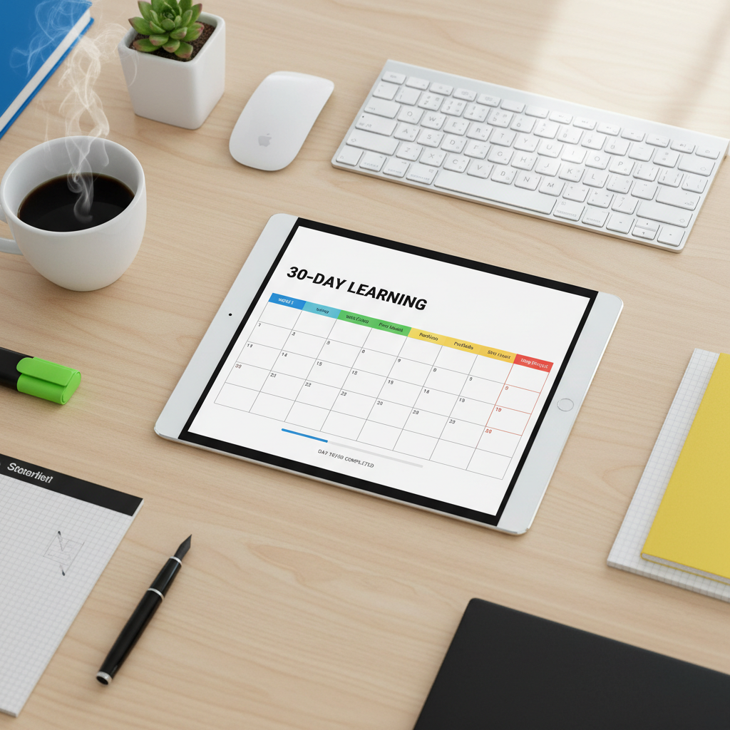 30-day AI learning plan calendar with weekly milestones
