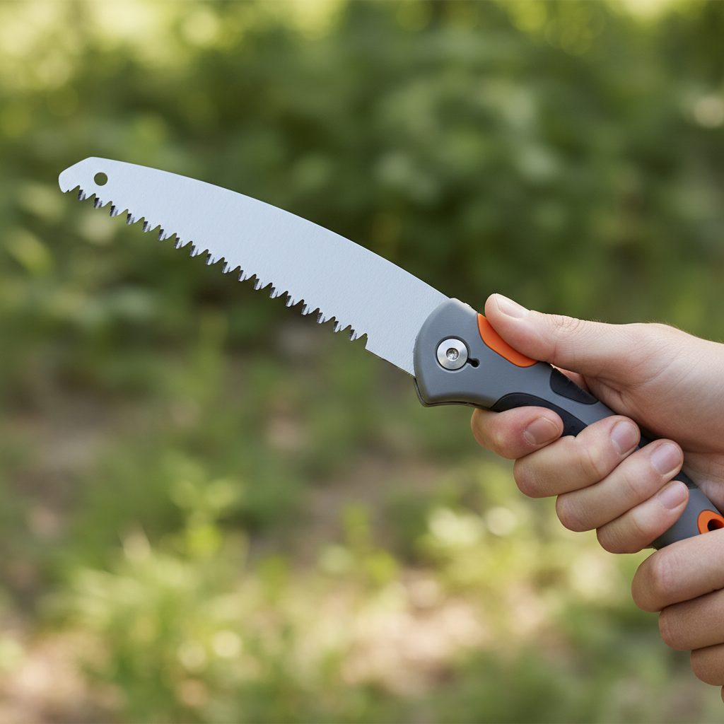 Folding saw being closed with hands positioned safely away from the teeth