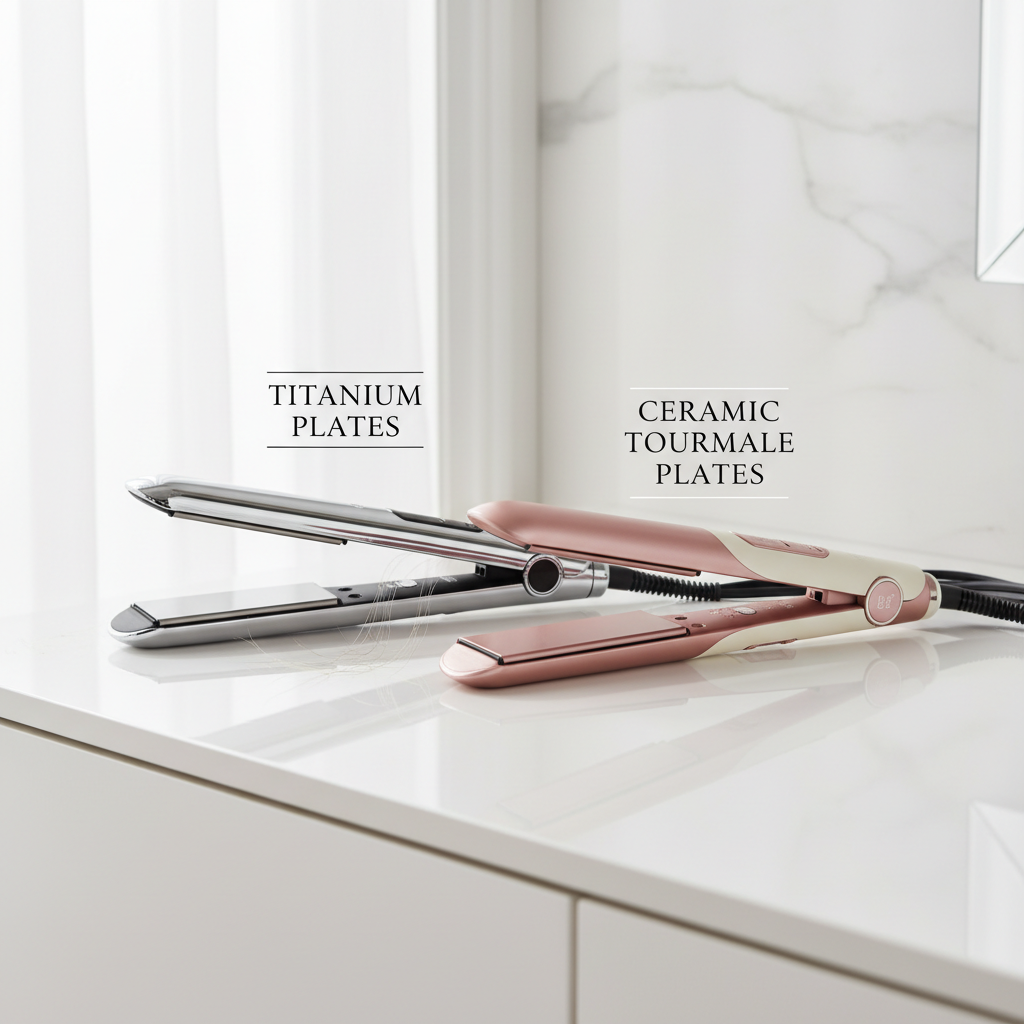 Flat iron plate types for thick hair: titanium vs ceramic tourmaline