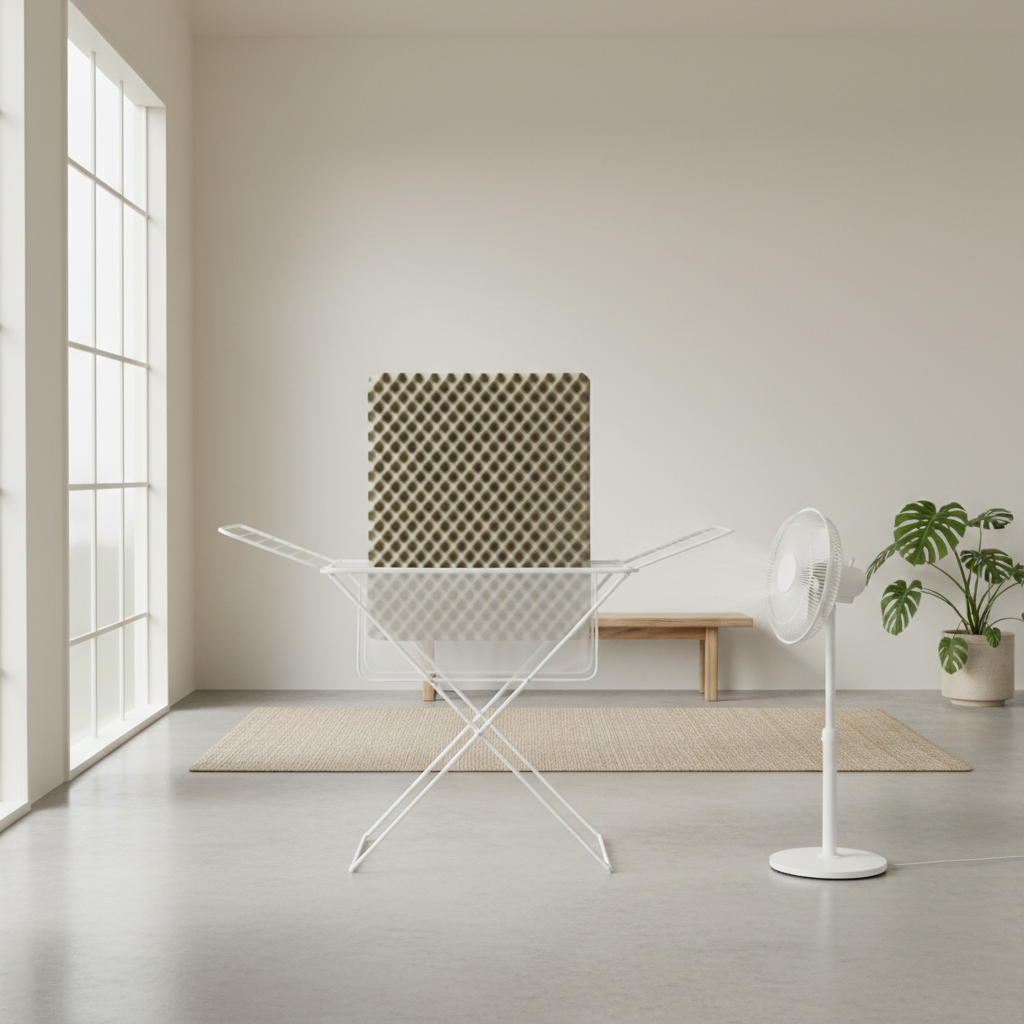 Air drying a dog bed insert with fan airflow to prevent lingering odors