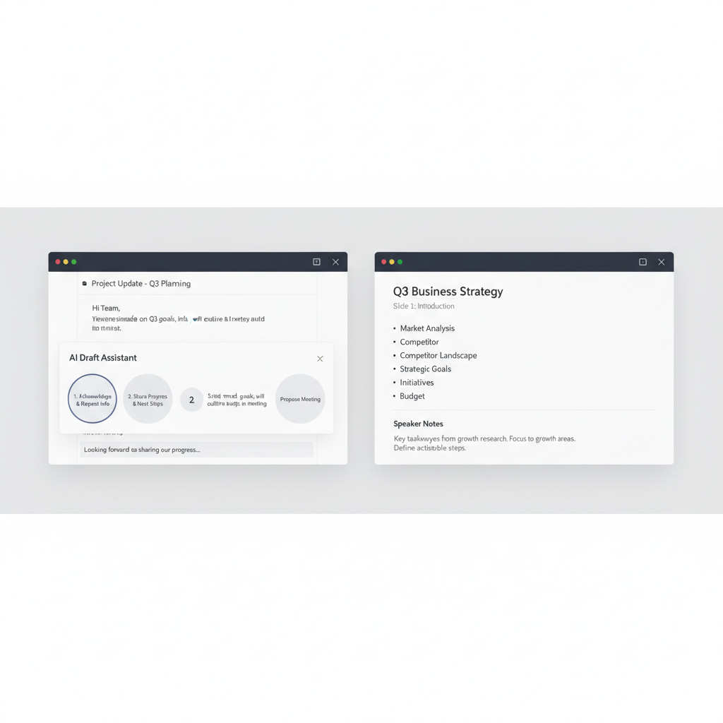 Beginner workflow using Copilot AI for email drafting and slide outlines