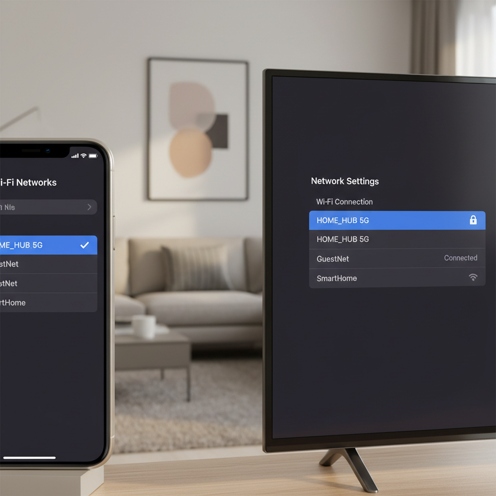 Wi-Fi network check for iPhone and TV to enable wireless screen mirroring