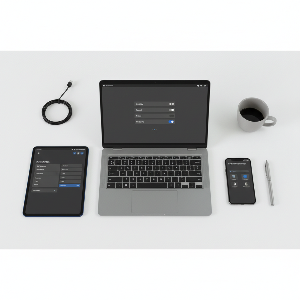 Dark mode settings across phone, tablet, and laptop devices