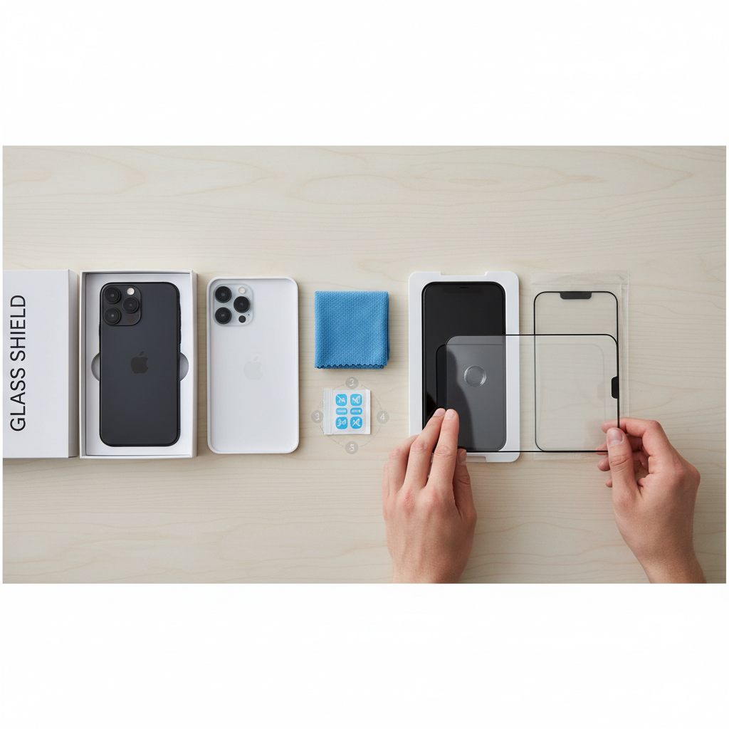 step-by-step installation of iPhone 15 screen protector using alignment tray