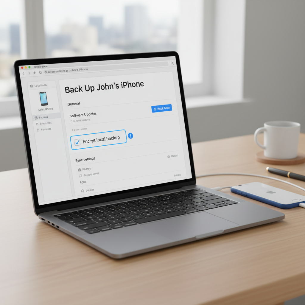 Finder iPhone backup screen showing encrypted backup option