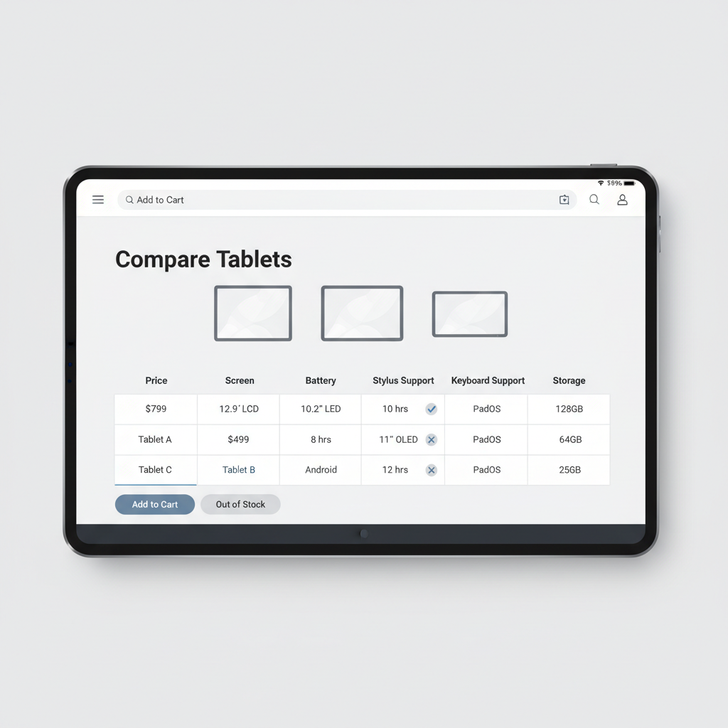 Comparison table concept for budget tablets for students in 2026