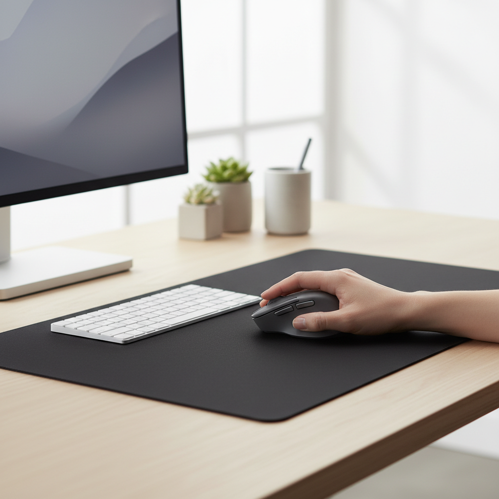 Ergonomic wireless mouse setup for large hands with neutral wrist posture